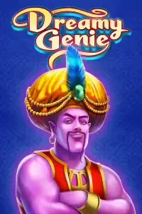 A genie with a golden turban and a magical lamp, with a purple background.