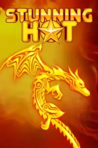 golden dragon on a fiery background, with the word 'Stunning Hot