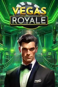 A suave man in a tuxedo with a green casino background, labeled 'Vegas Royale